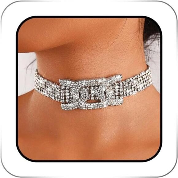Sparkling Crystal Rhinestone Choker Necklace – Glamorous Statement Chain Design - Picture 1 of 5